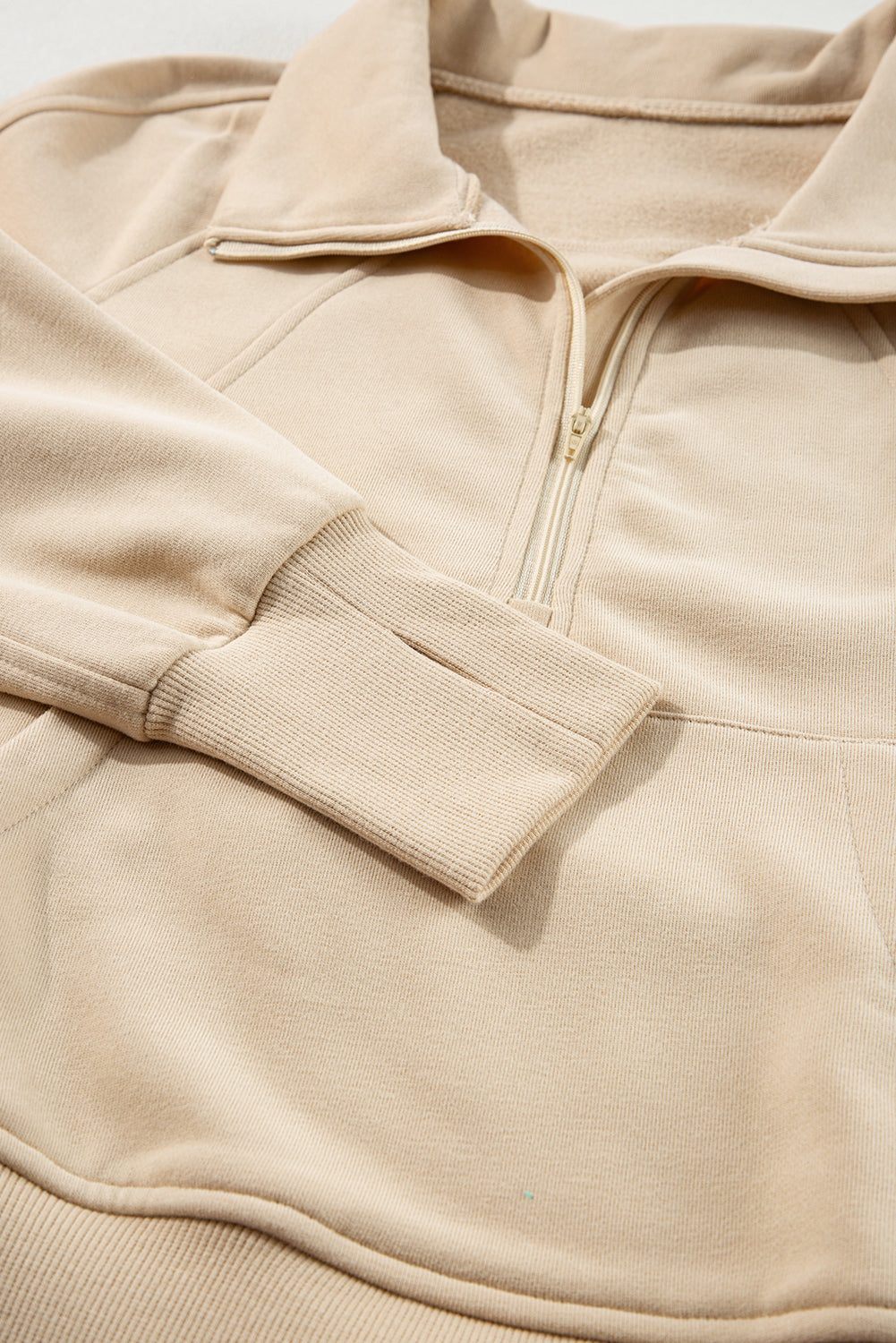 Zip Up Stand Collar Ribbed Thumbhole Sleeve Sweatshirt - 12 Colours Available