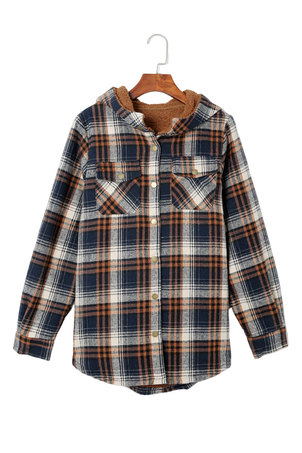 Button Sherpa Lined Hooded Flannel Jacket