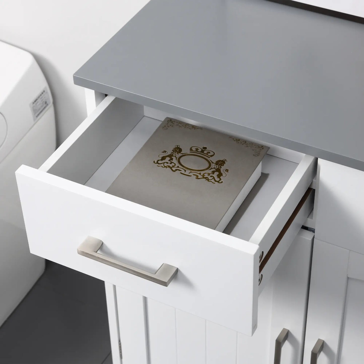 Freestanding White Bathroom Cabinet, Storage Cupboard with 2 Drawers
