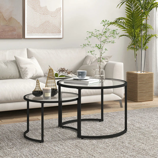Two-Piece Nest of Glass-Top Coffee Tables