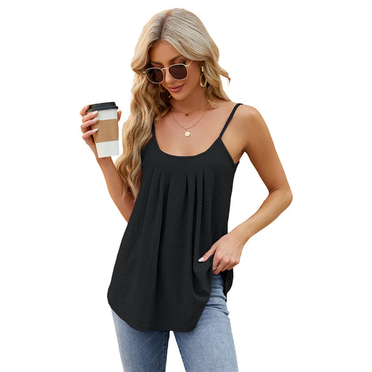 Womens Camisole Spaghetti Strap Top, Loose Fit, Flowy - Black, Blue, White L - XL