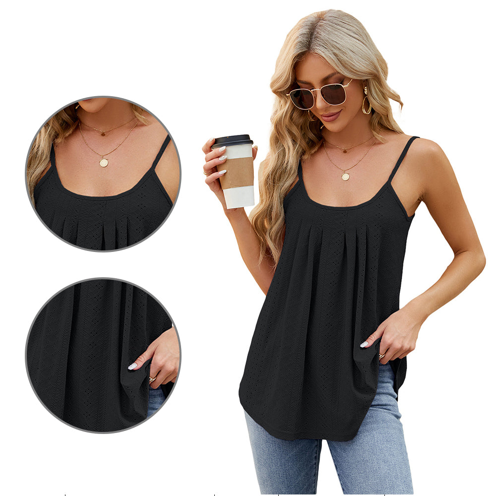 Womens Camisole Spaghetti Strap Top, Loose Fit, Flowy - Black, Blue, White L - XL