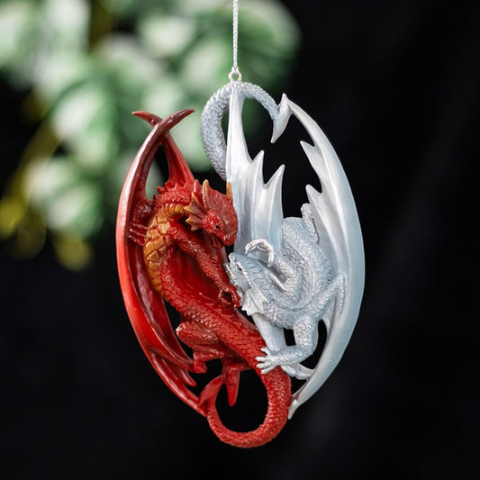 Fire and Ice Dragon Hanging Ornament by Anne Stokes