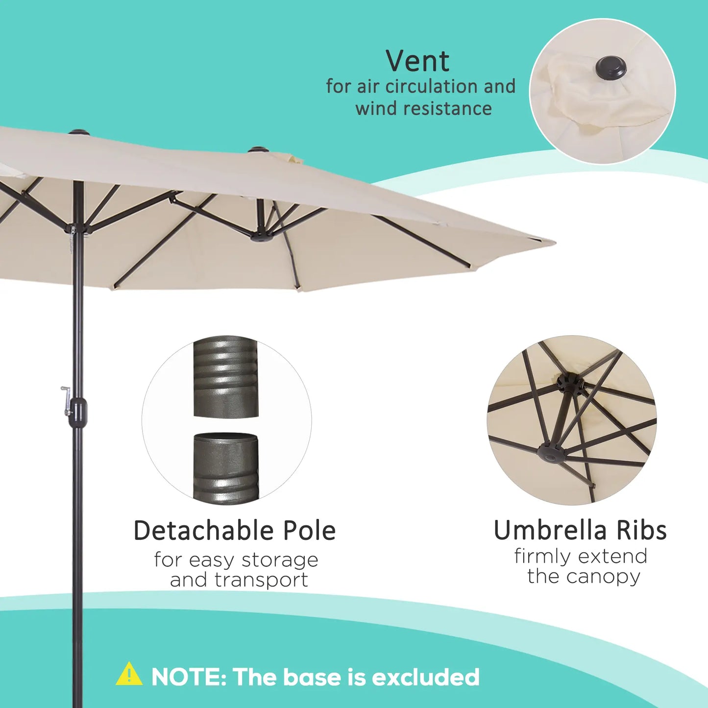 4.6m Double Garden Parasol - Beige