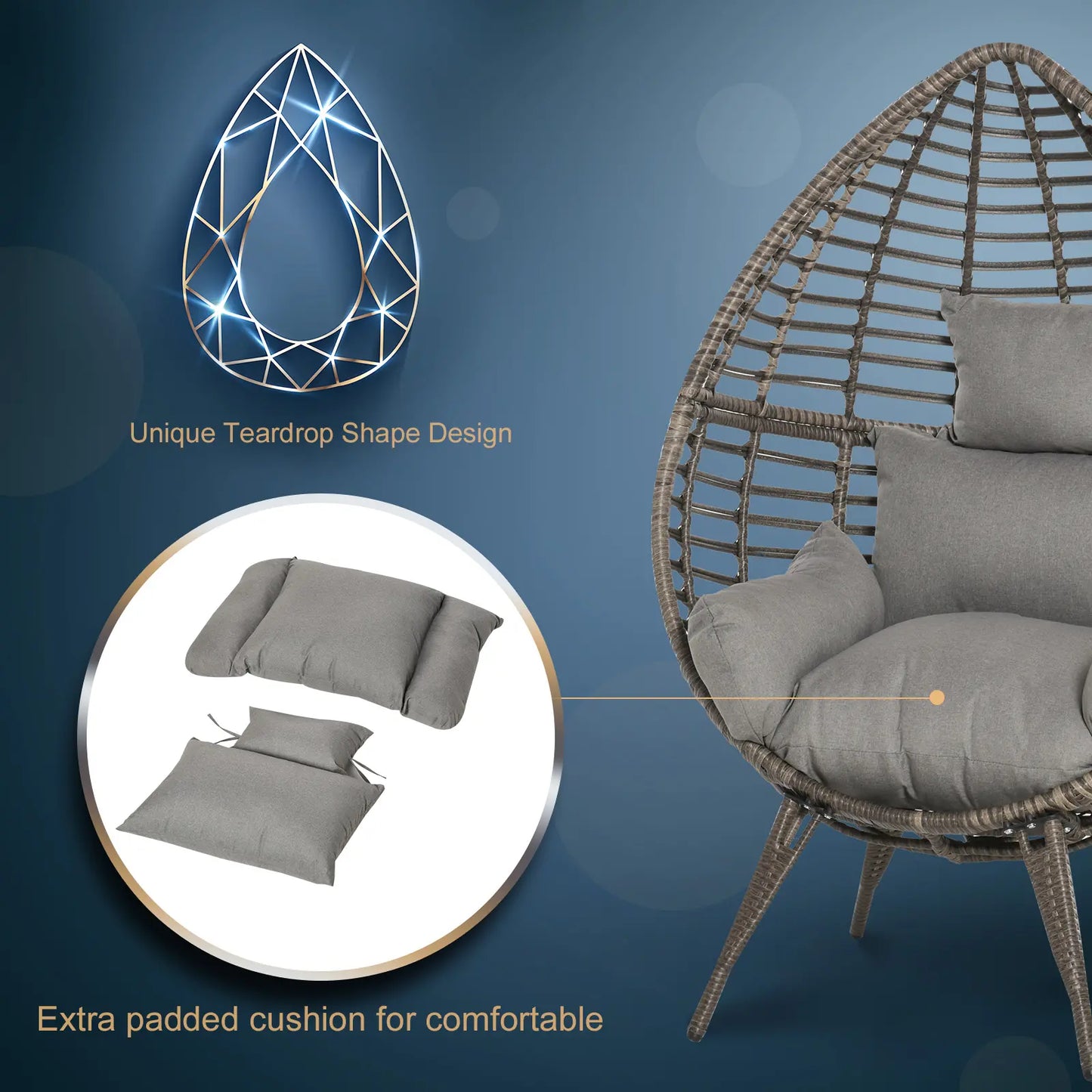 Egg-Shaped Rattan Garden Chair with Thick Cushions