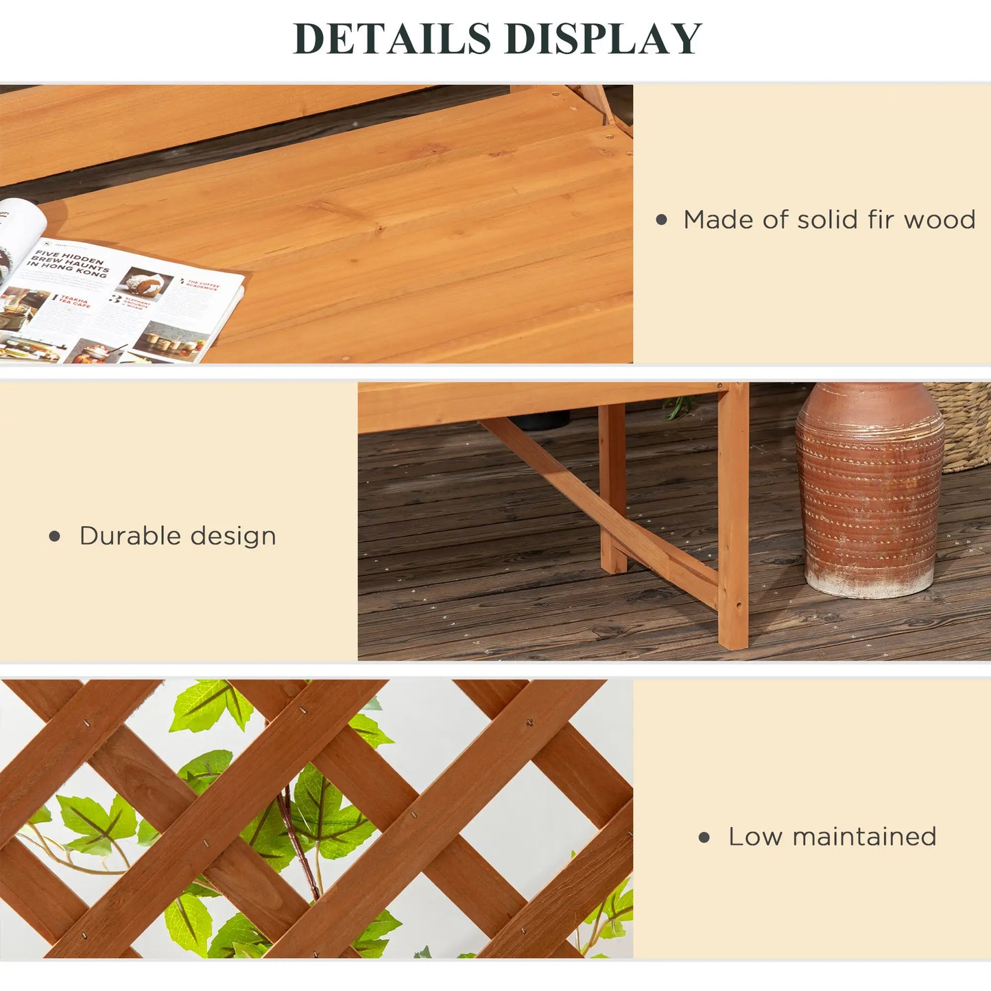 Garden Bench, Wooden Garden Arbour with Seat for Vines/Climbing Plants - Brown