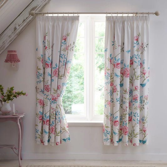 Amelle Pencil Pleat Curtains With Tie-Backs by Dreams & Drapes Design in Blue