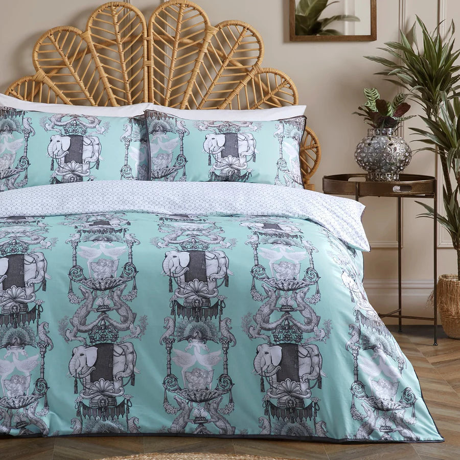 Duck Egg Animalia Duvet Cover Set by Laurence Llewelyn-Bowen