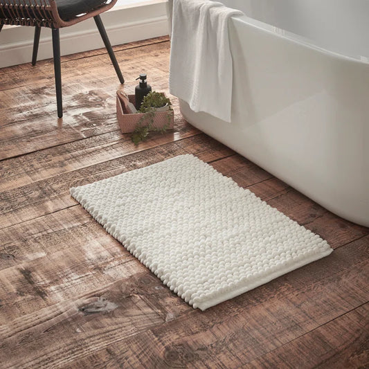 Aspen Bobble Bath Mat or Bath Runner in White by Bianca