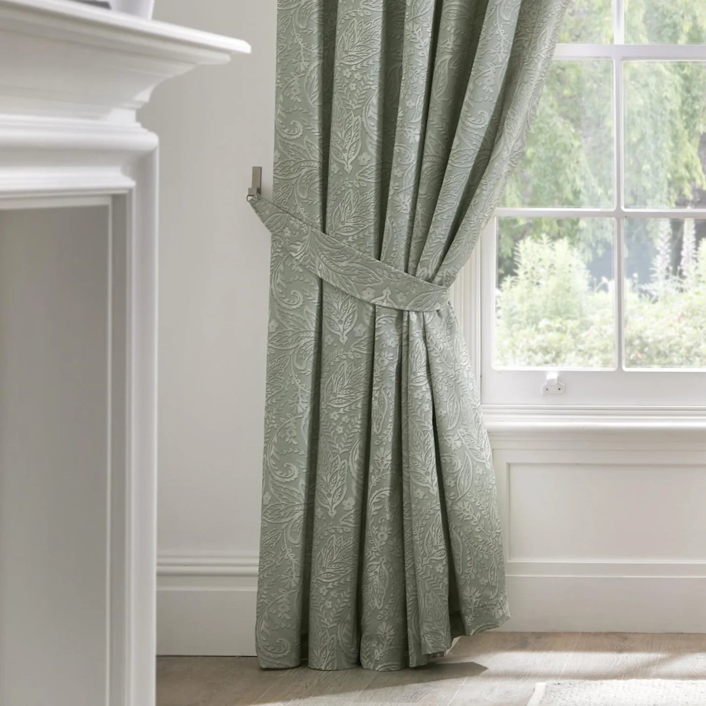 Aveline Pencil Pleat Curtains with Tie-Backs by D&D in Green