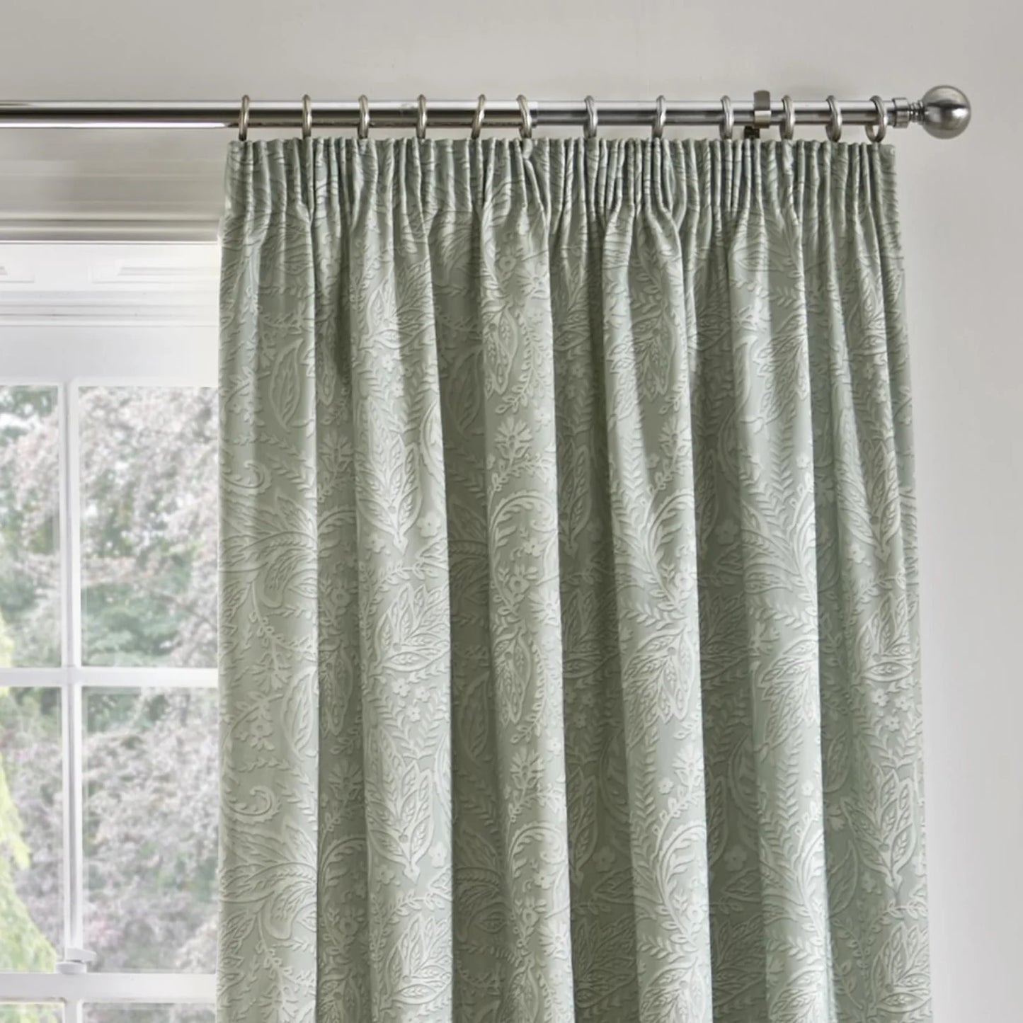 Aveline Pencil Pleat Curtains with Tie-Backs by D&D in Green