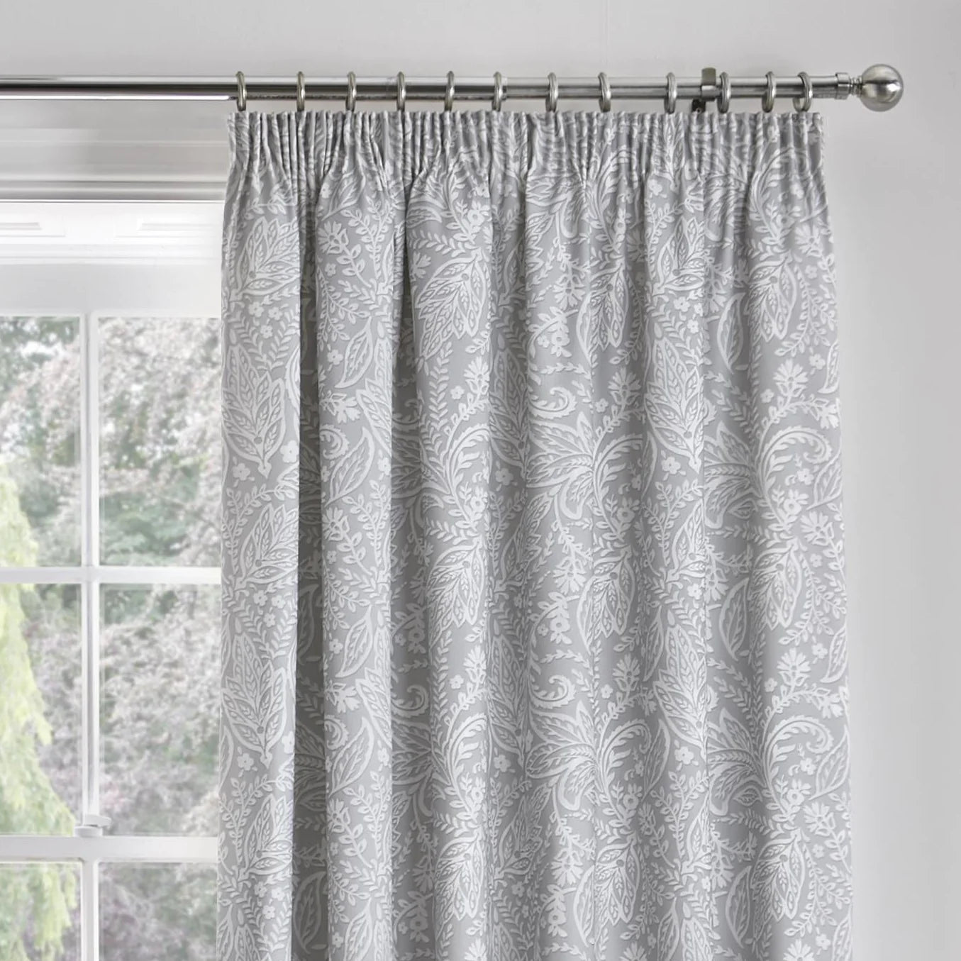 Aveline Pencil Pleat Curtains with Tie-Backs by D&D in Grey