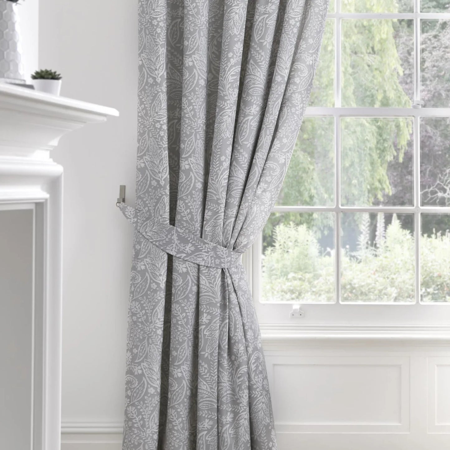 Aveline Pencil Pleat Curtains with Tie-Backs by D&D in Grey