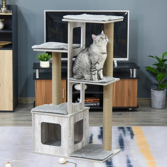 Cat Tree Tower, Activity Centre, with Scratching Posts, Cat House, Perches - Grey