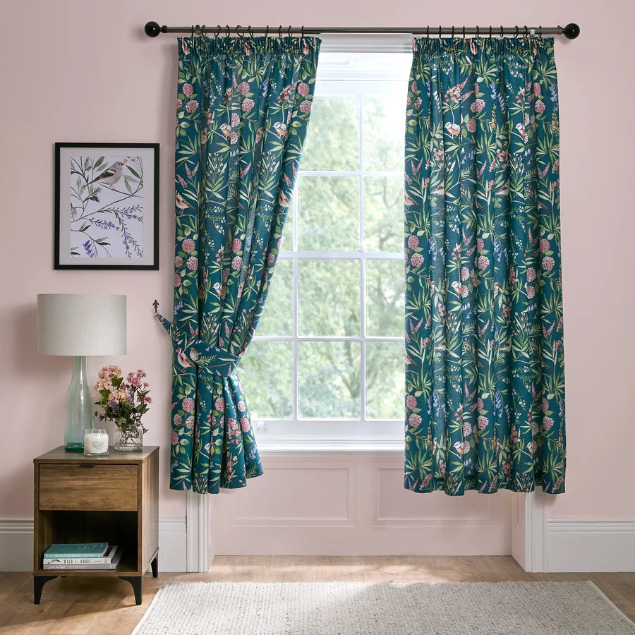 Caraway Pair of Pencil Pleat Curtains by Dreams & Drapes Design in Green