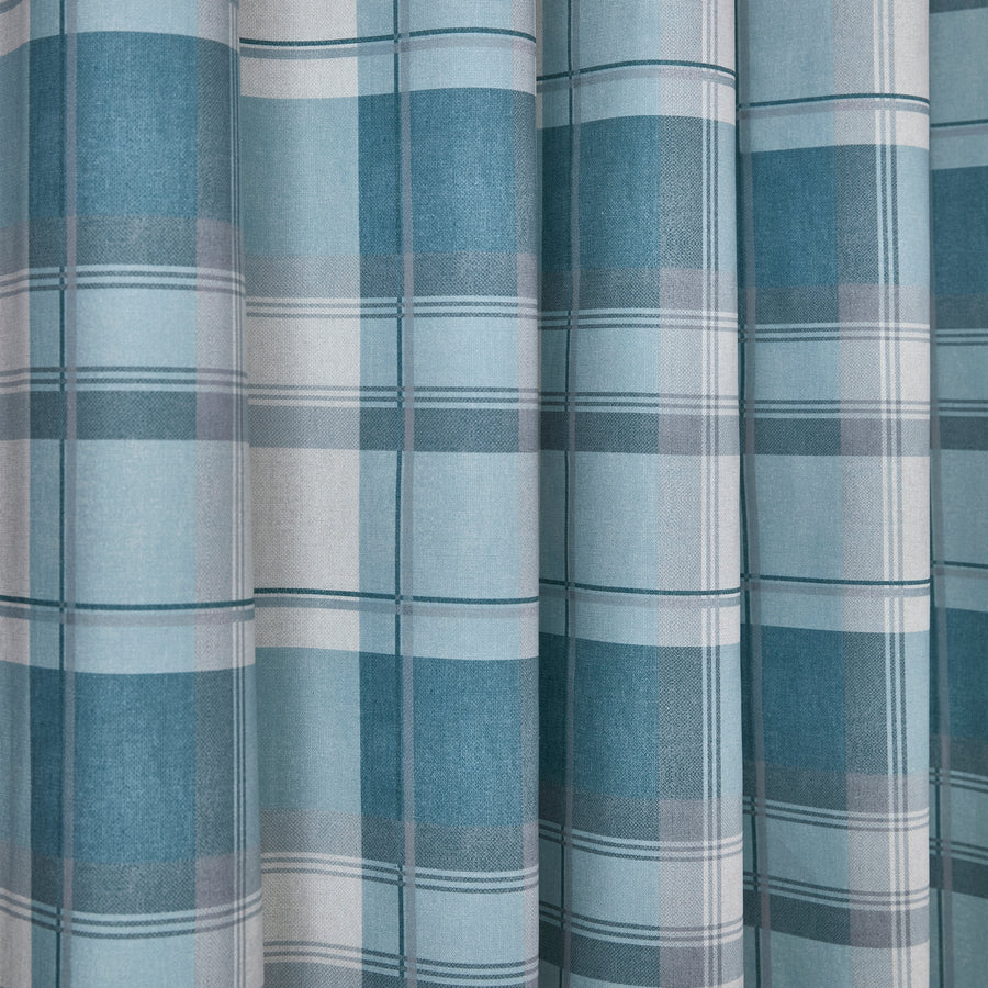 Balmoral Check Eyelet Curtains by Fusion in Duck Egg