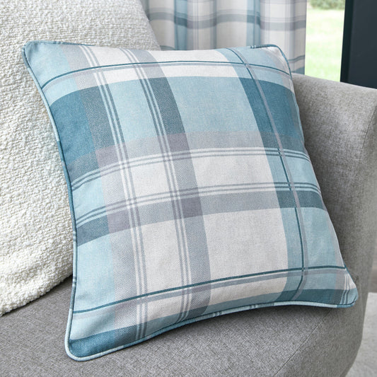 Balmoral Check Filled Cushion by Fusion in Duck Egg