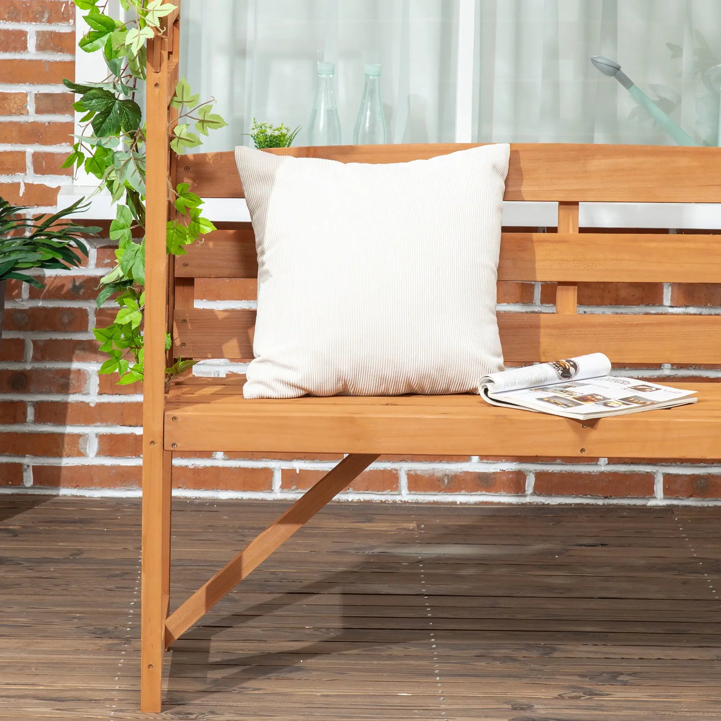 Garden Bench, Wooden Garden Arbour with Seat for Vines/Climbing Plants - Brown