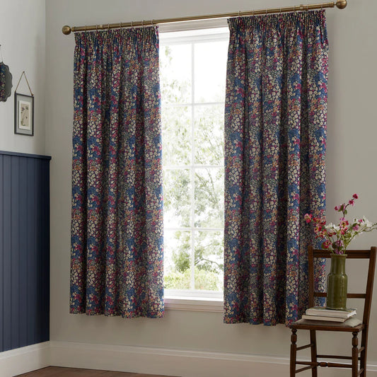 Pencil Pleat Curtains With Tie-Backs Bessie by Dreams & Drapes Design in Navy