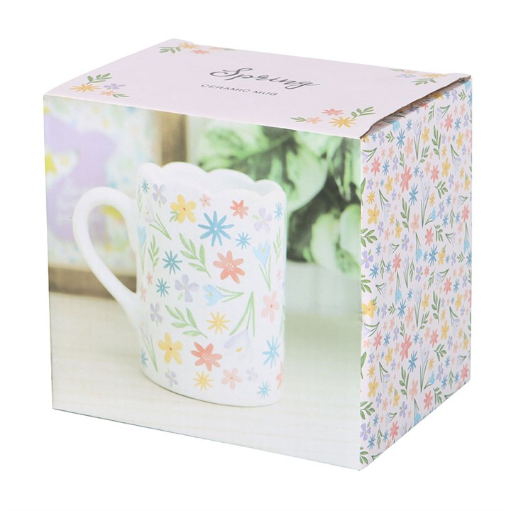 Spring Floral Print Scalloped Mug