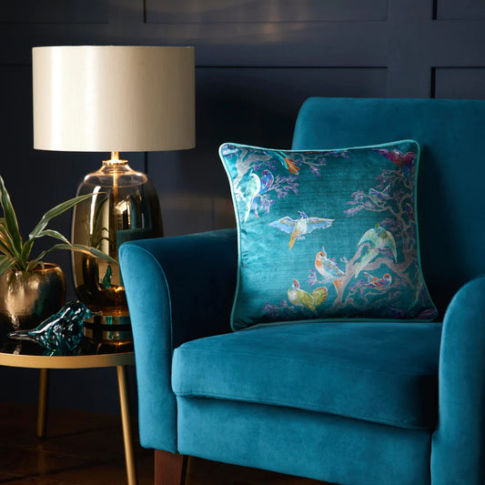 Birdity Absurdity Filled Cushion by Laurence Llewelyn-Bowen in Blue