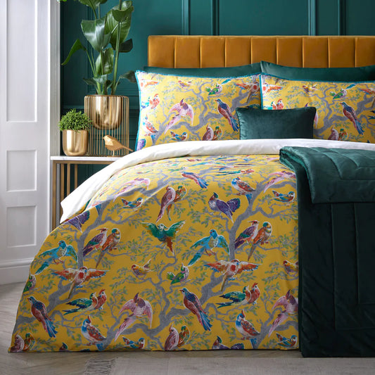 Birdity Absurdity 100% Cotton Sateen Duvet Cover Set by Laurence Llewelyn-Bowen in Yellow