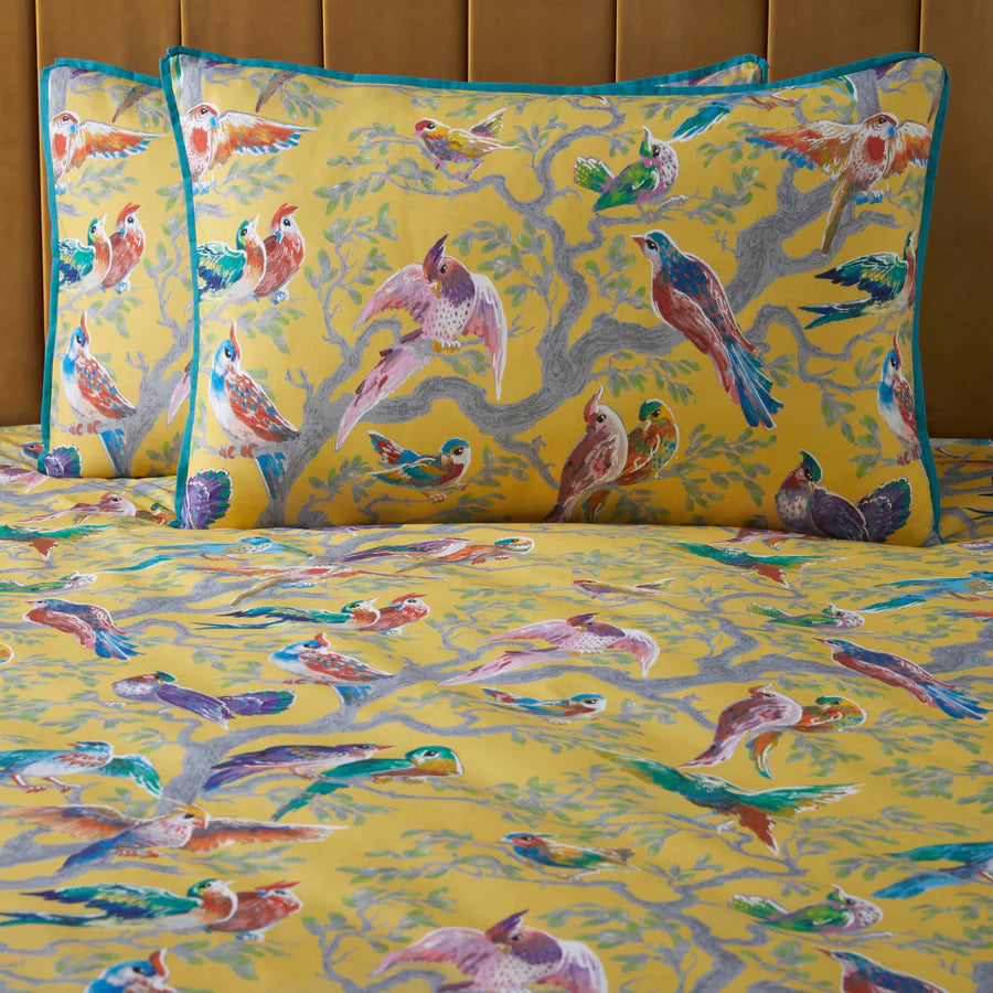 Birdity Absurdity 100% Cotton Sateen Duvet Cover Set by Laurence Llewelyn-Bowen in Yellow