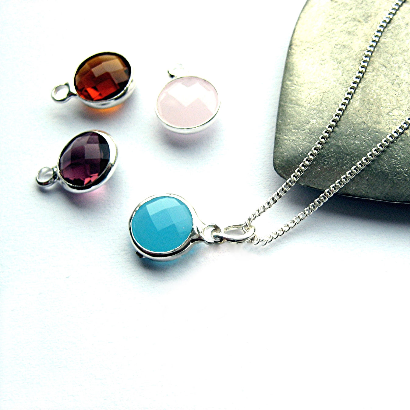 Birthstone Charm Silver Necklace