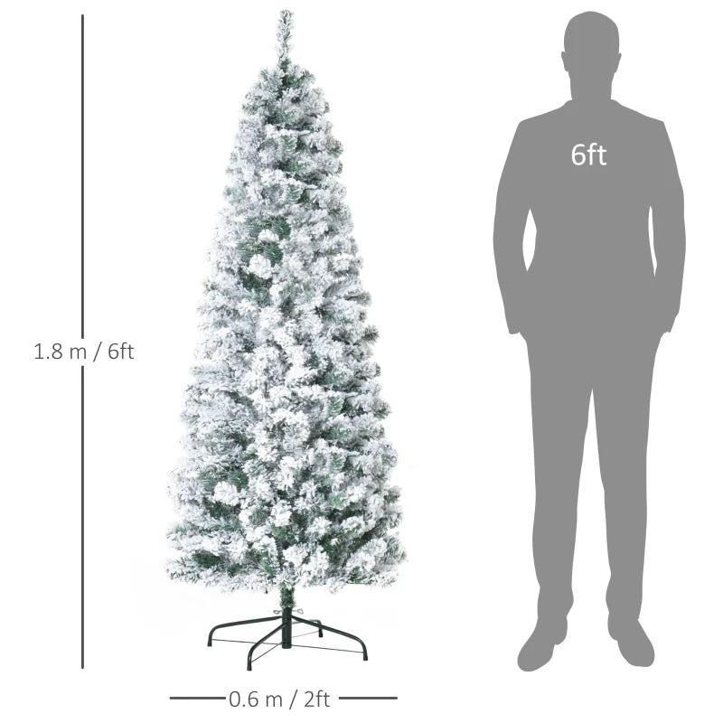6FT Prelit Artificial Snow Flocked Christmas Tree with Warm White LED Lights