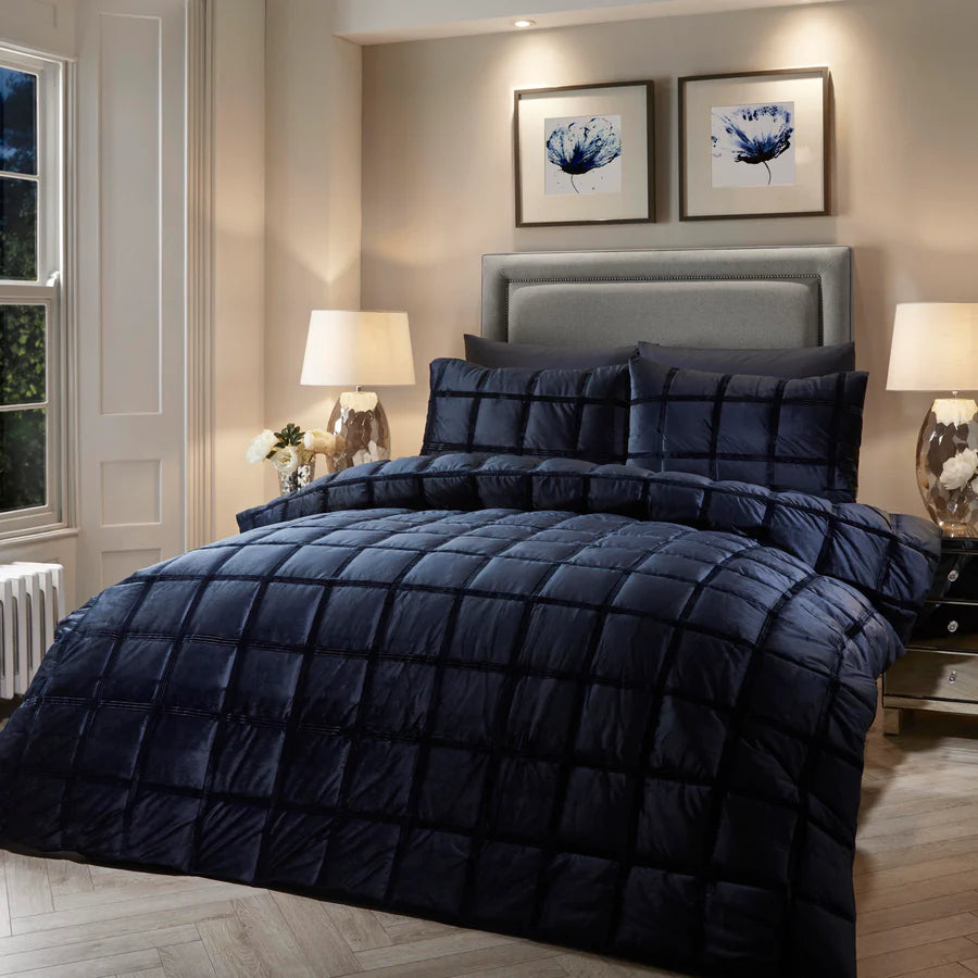 Brighton Square Velvet Navy Duvet Cover Set by Soiree