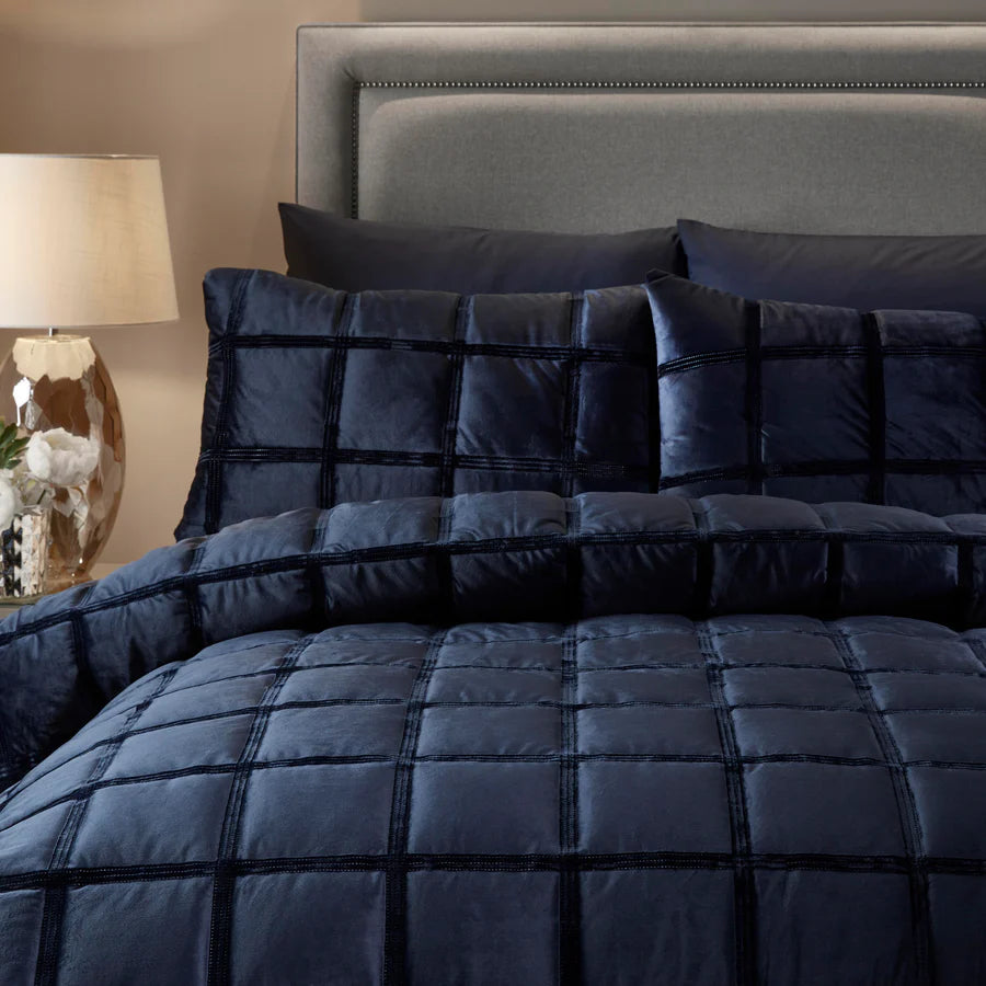 Brighton Square Velvet Navy Duvet Cover Set by Soiree