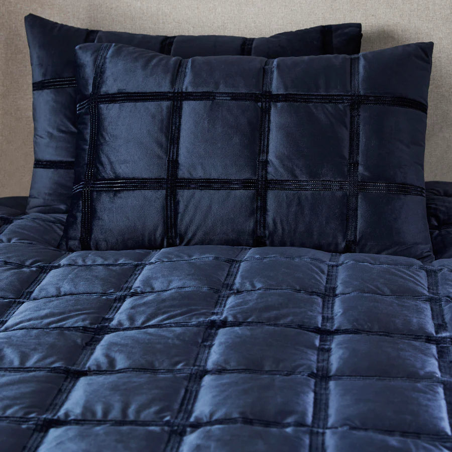 Brighton Square Velvet Navy Duvet Cover Set by Soiree