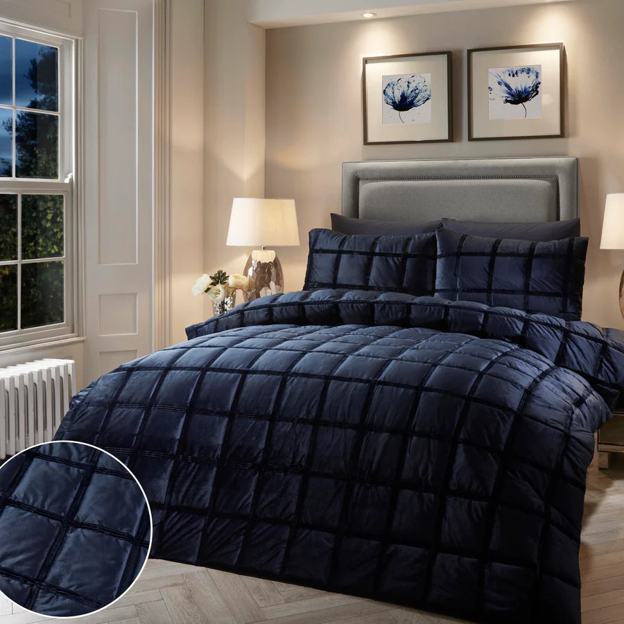 Brighton Square Velvet Navy Duvet Cover Set by Soiree