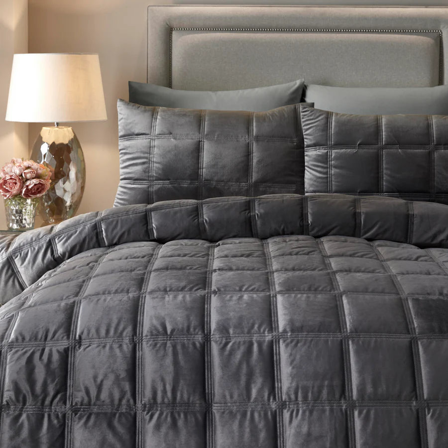 Brighton Square Velvet Slate Duvet Cover Set by Soiree