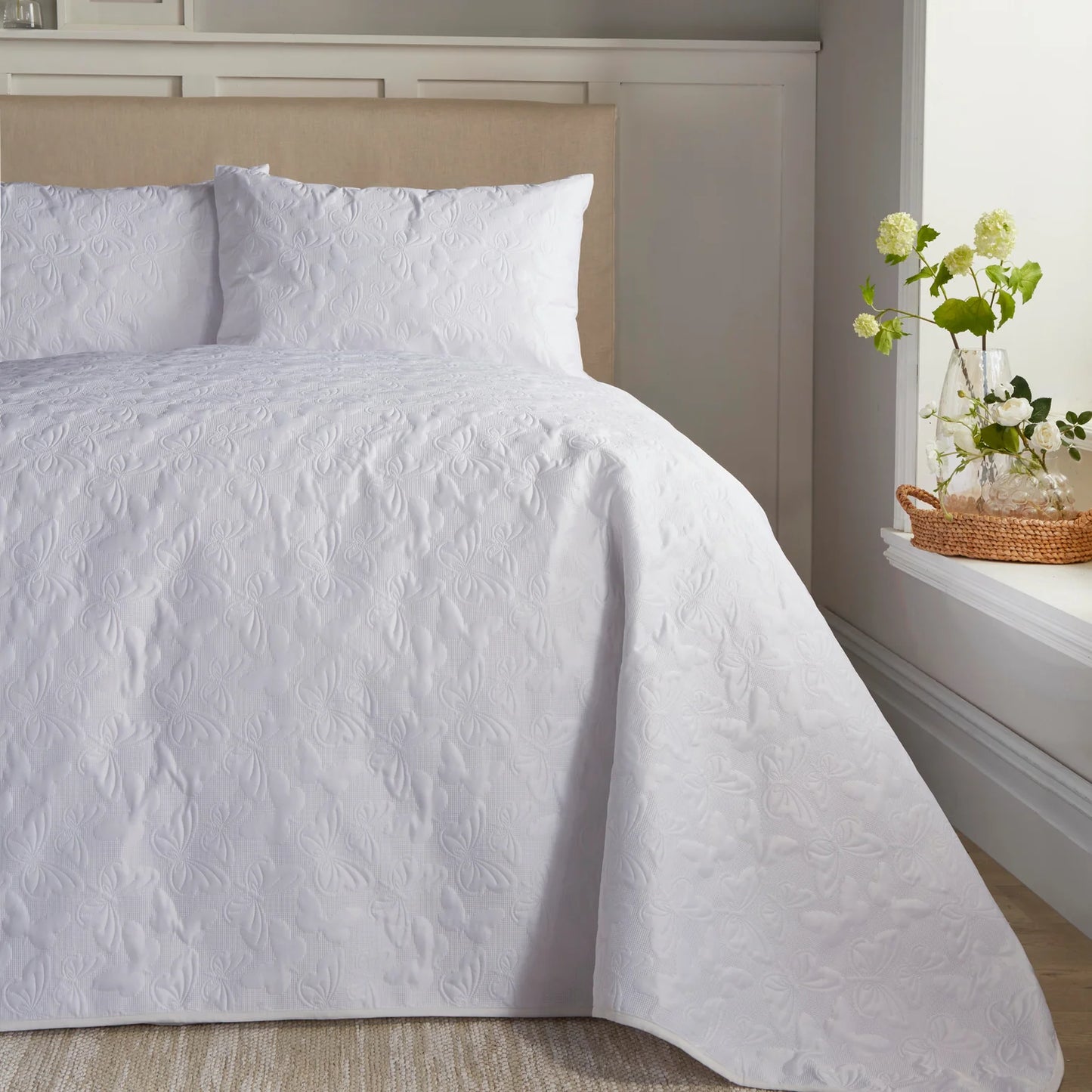 Butterfly Garden Bedspread by Serene in White