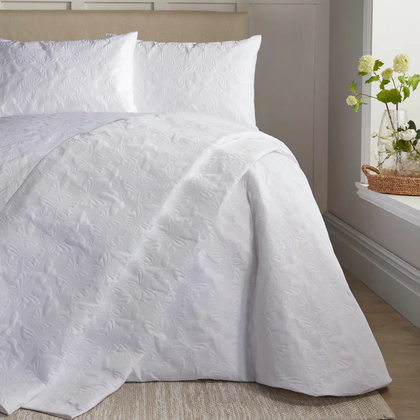 Butterfly Garden Bedspread by Serene in White