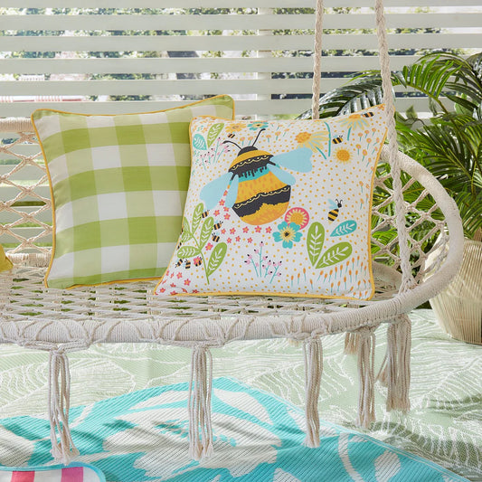 Buzzy Bee Outdoor Filled Cushion by Fusion in Ochre