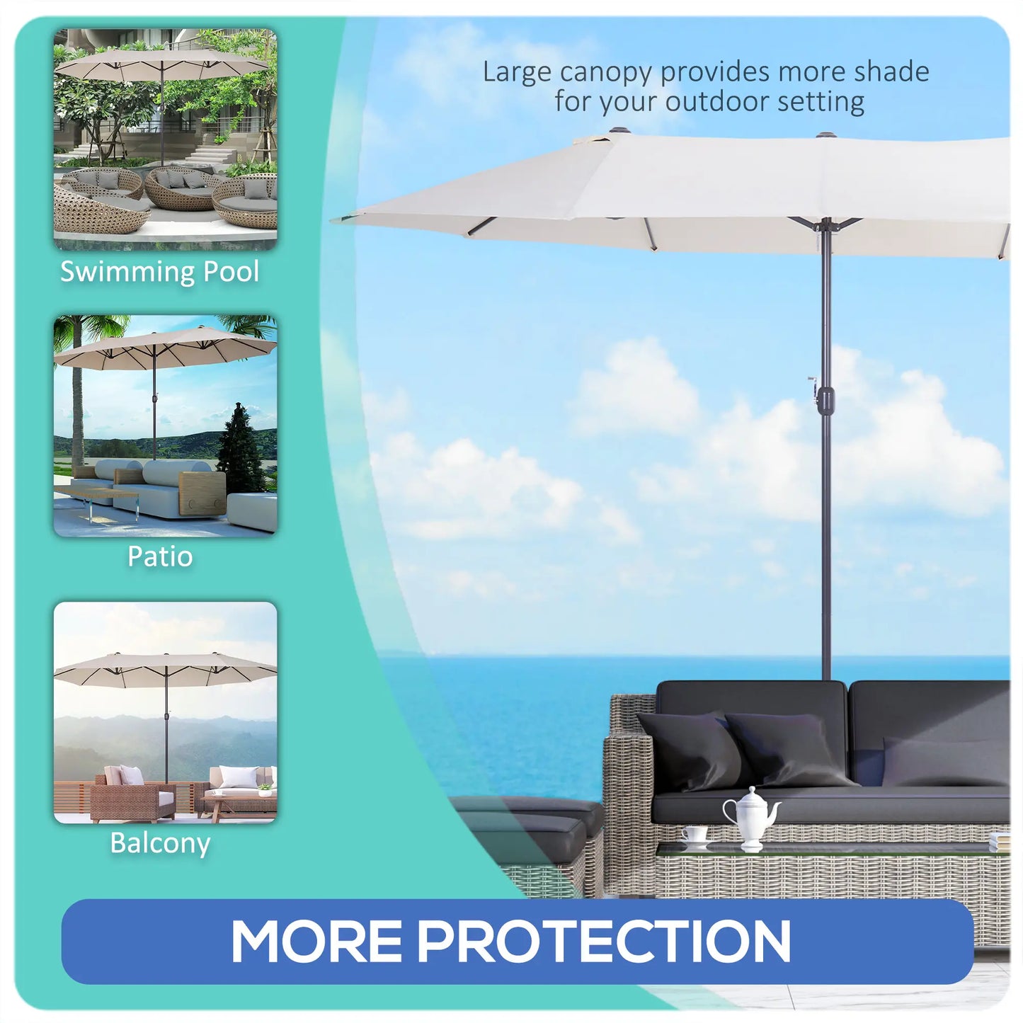 4.6m Double Garden Parasol - Beige