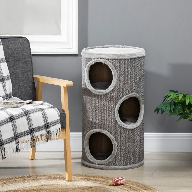 Cat Climbing Frame, Covered with Sisal, Cosy Platform - Light Grey