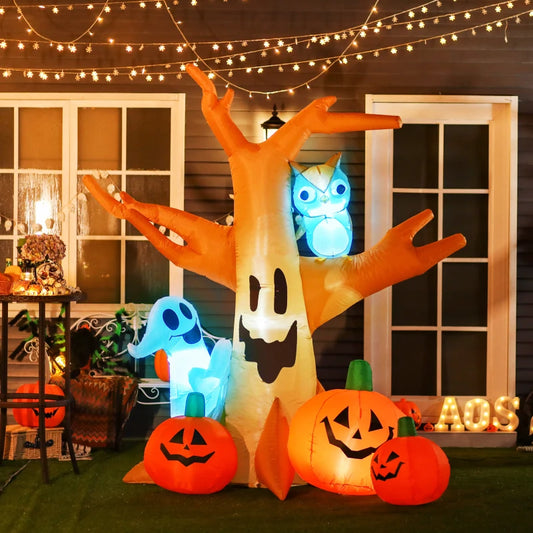 240cm Large Halloween Scary Lighting Inflatable Tree Ghost 3 Pumpkins Owl