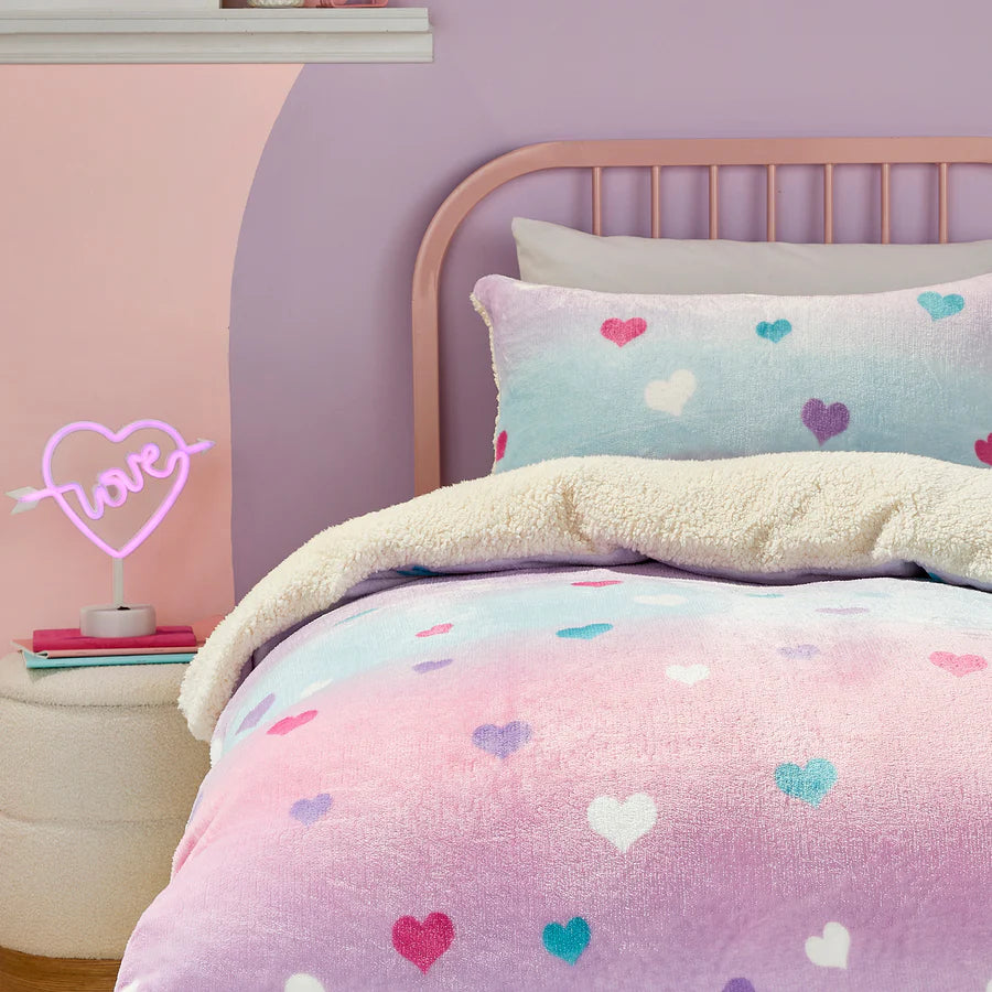 Cosy Ombre Heart Duvet Cover Set by Bedlam in Multi