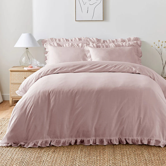 Cassia Frill 100% Cotton Duvet Cover Set by Appletree Loft in Lavender