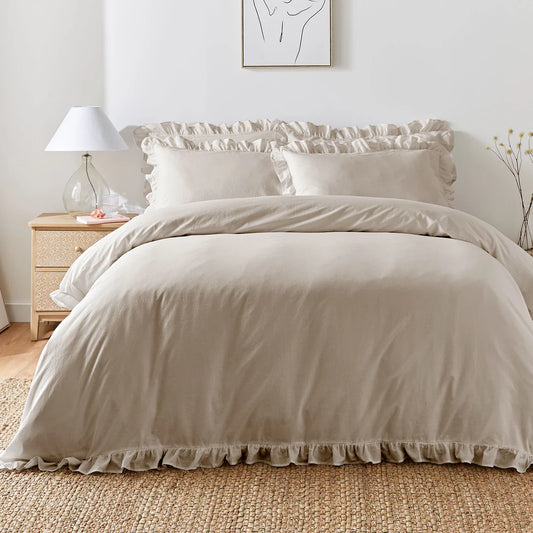 Cassia Frill 100% Cotton Duvet Cover Set by Appletree Loft in Natural