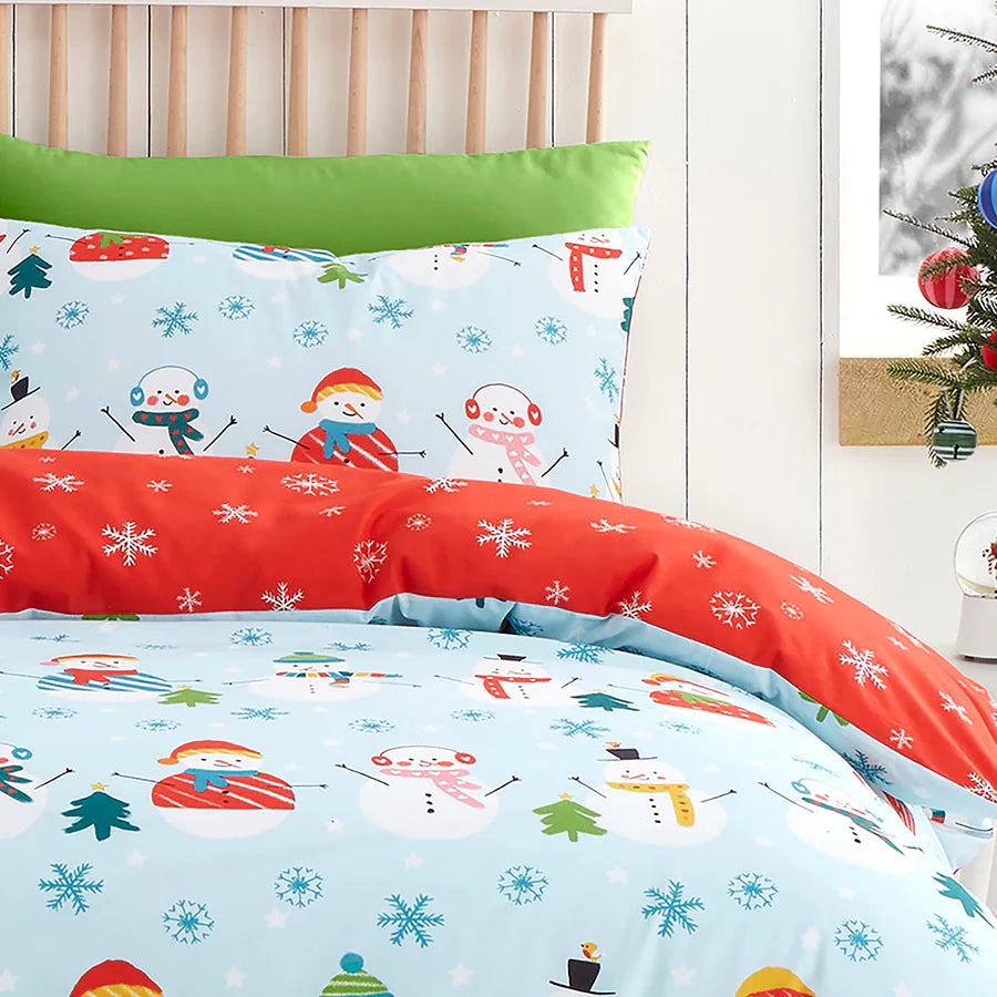 Christmas Snowman Duvet Cover Set by Fusion in Duck Egg