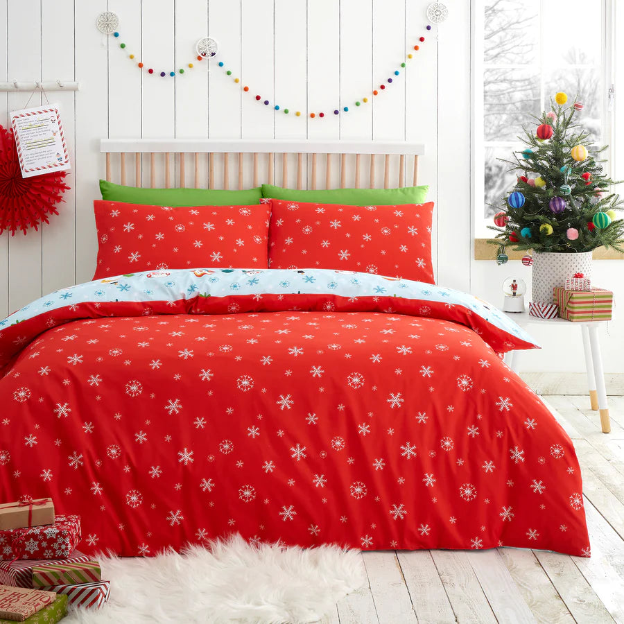 Christmas Snowman Duvet Cover Set by Fusion in Duck Egg