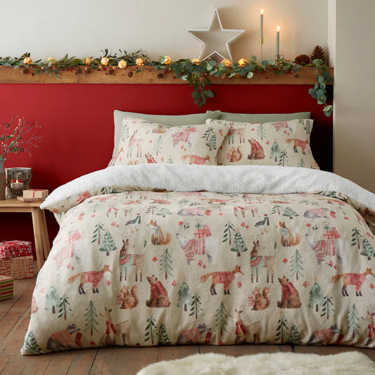 Christmas Woodland Animals Duvet Cover Set by Fusion in Natural
