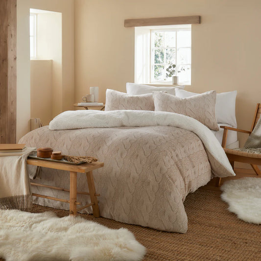 Cable Knit Duvet Cover Set by Fusion Snug in Natural