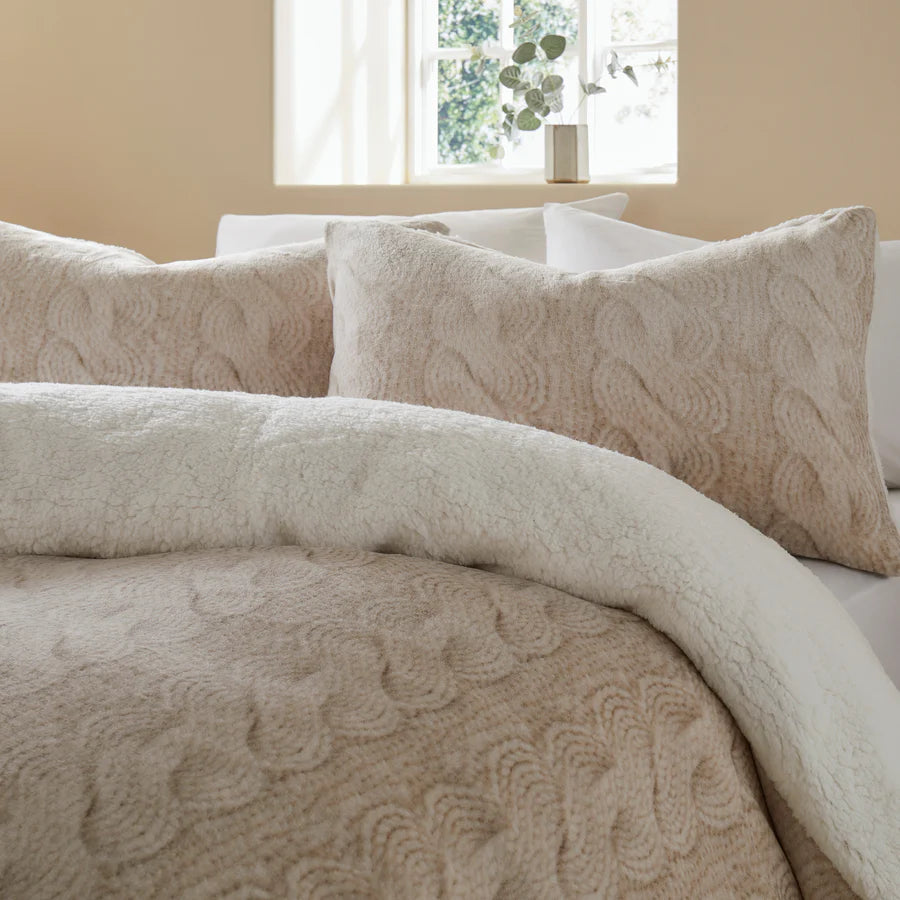 Cable Knit Duvet Cover Set by Fusion Snug in Natural