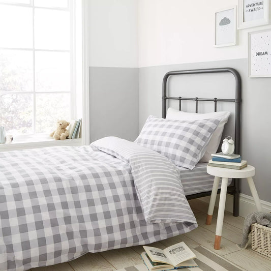 Check and Stripe Duvet Cover Set in Grey by Bianca Kids