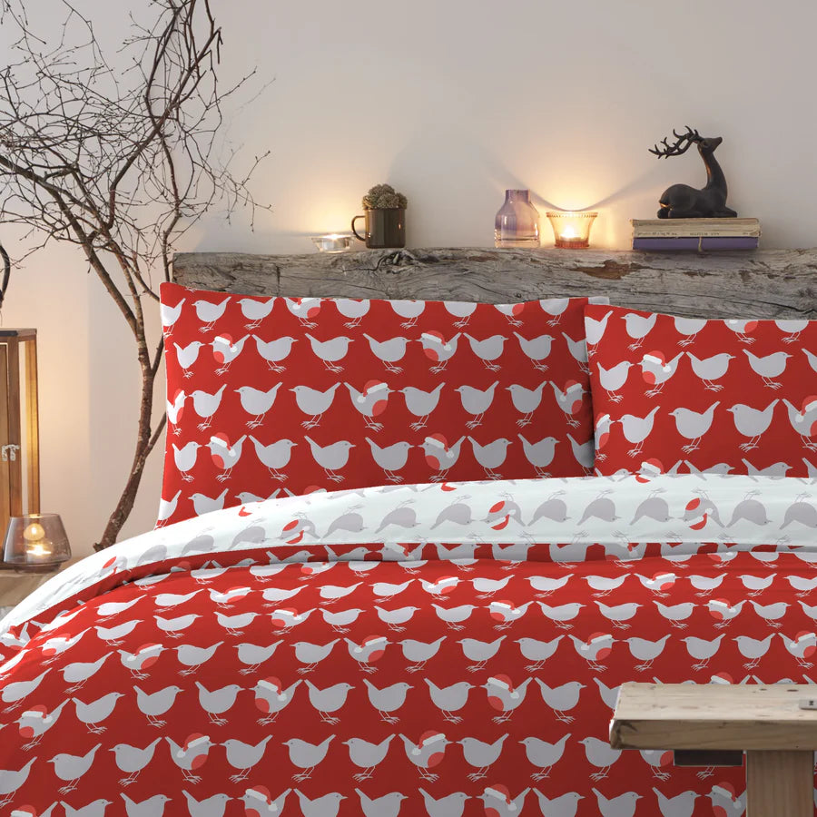 Geo Robin Duvet Cover Set by Fusion Christmas in Red